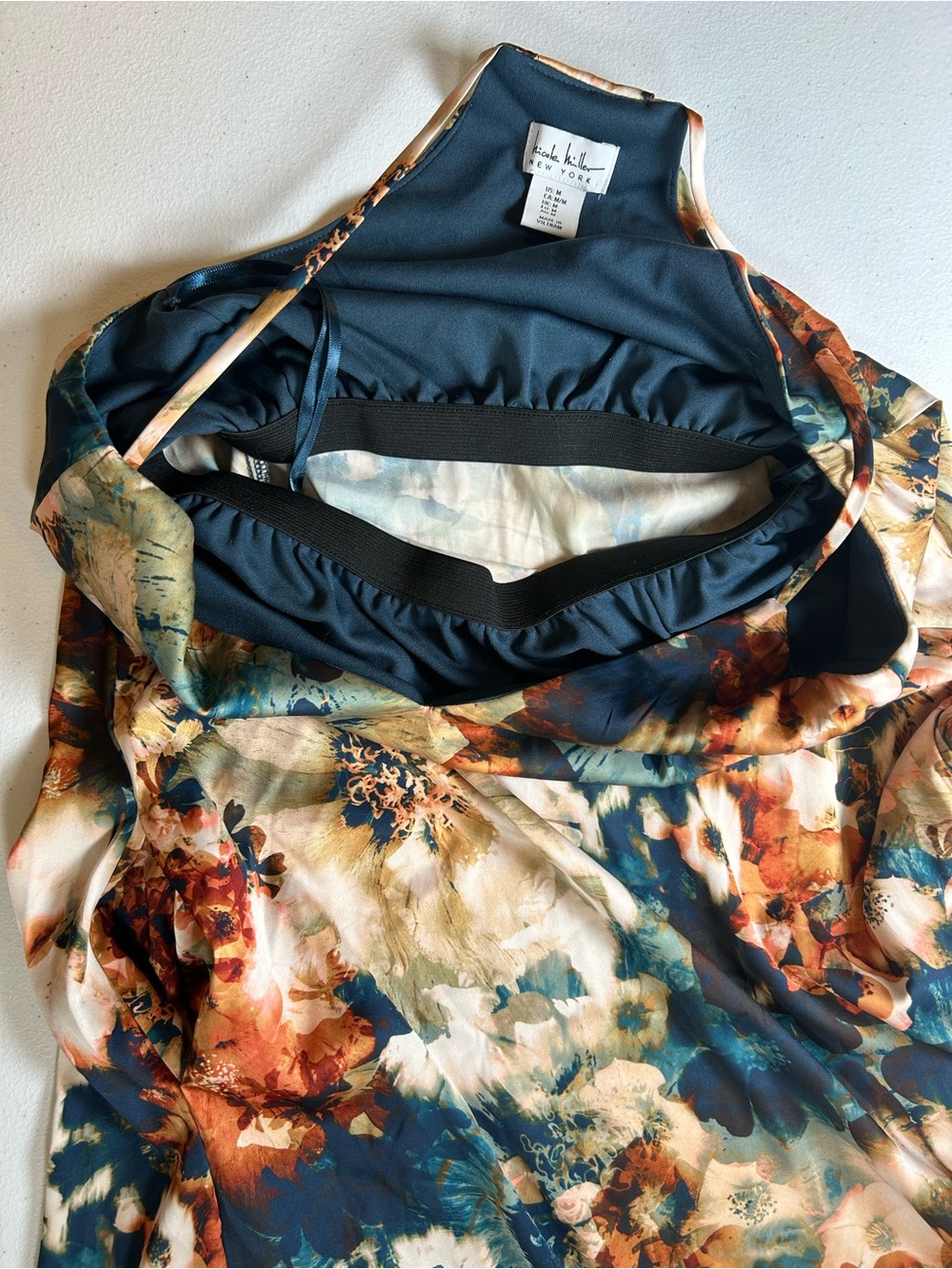NICOLE MILLER Satin Floral Maxi Slip Dress M Racerback Watercolor With Pockets - Picture 10 of 16